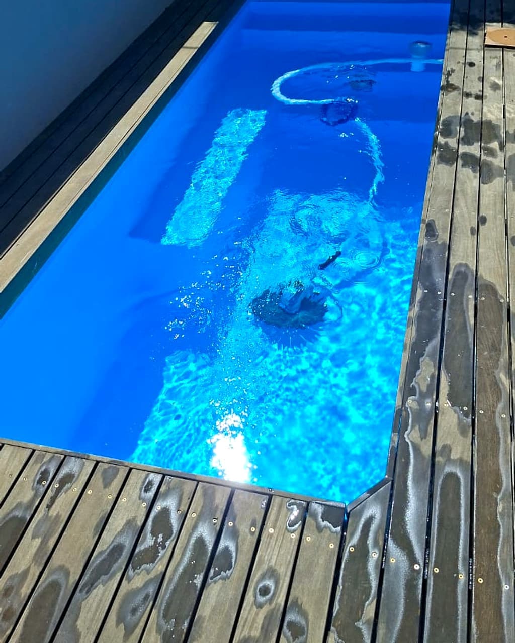 The same Stanford's Cove pool after revamp — deep blue, refilled and sparkling